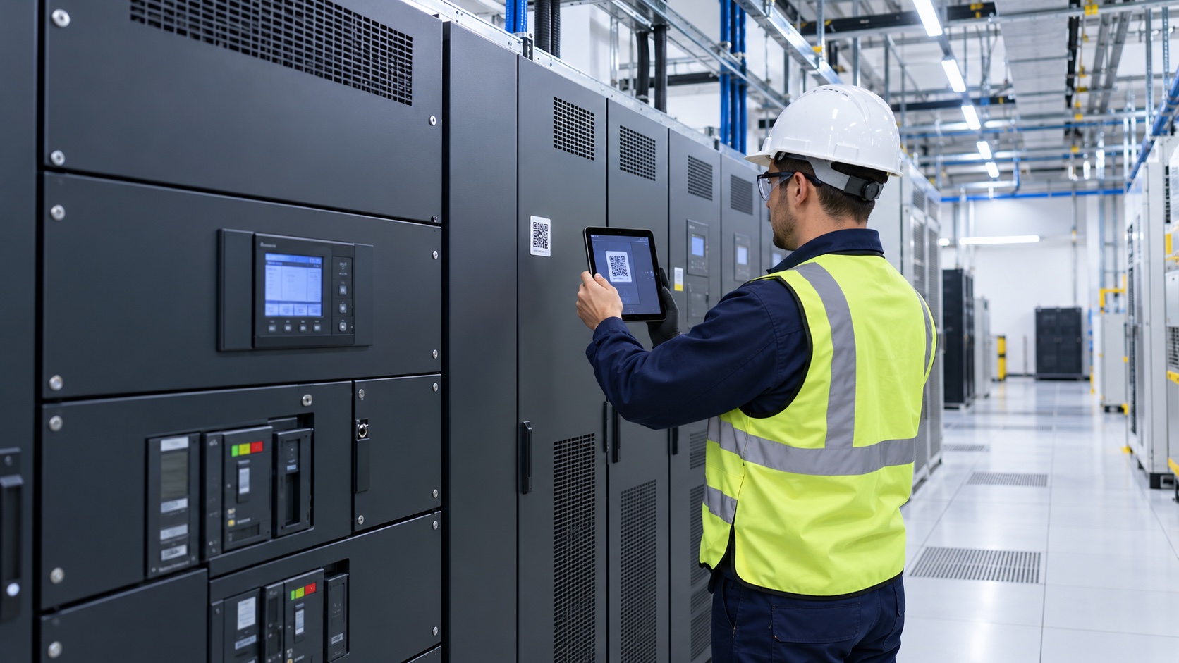 Illustrative engineer registering equipment assets