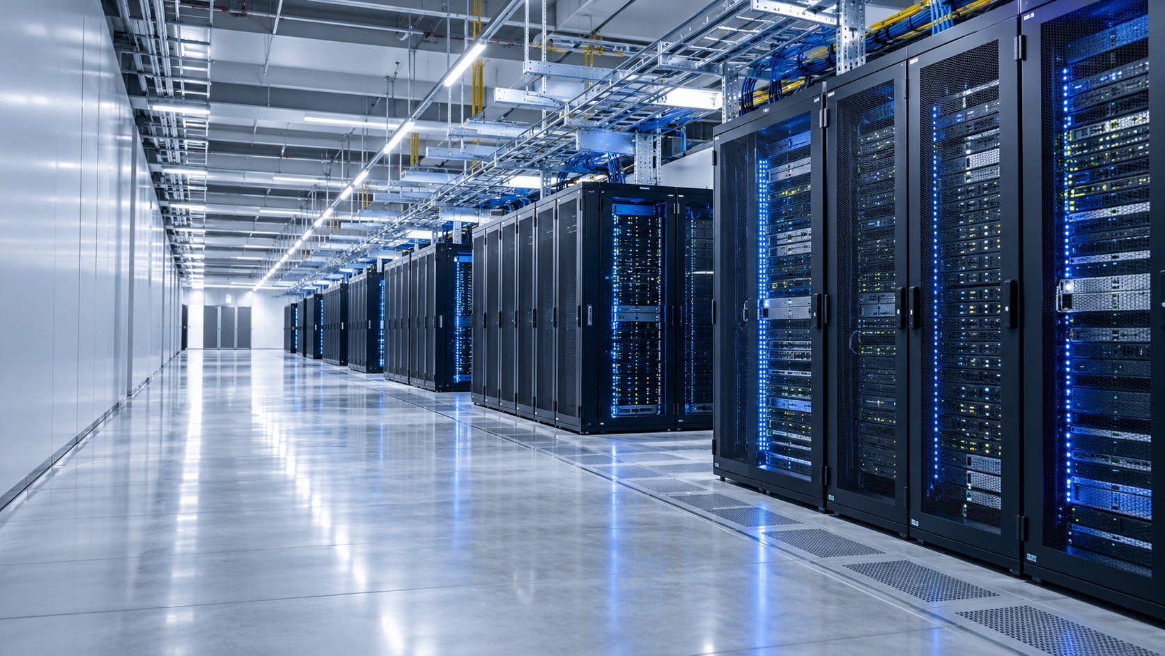 Illustrative data hall with rows of server racks